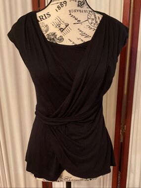 Lily Black Draped Wrap-Front Blouse Size Small